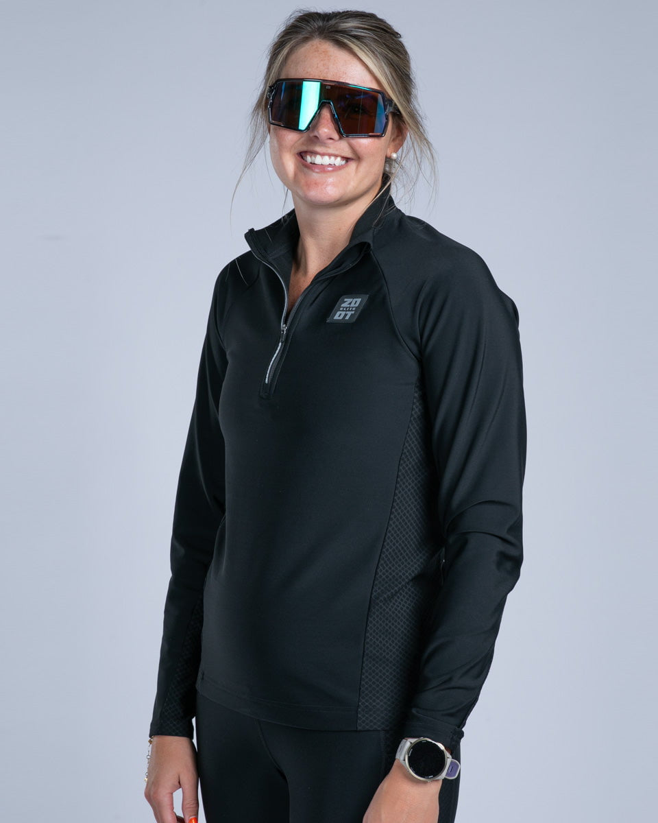 Zoot Sports CYCLE SHORTS Women's Elite Run Hallocore Thermal Half Zip - Jet Black