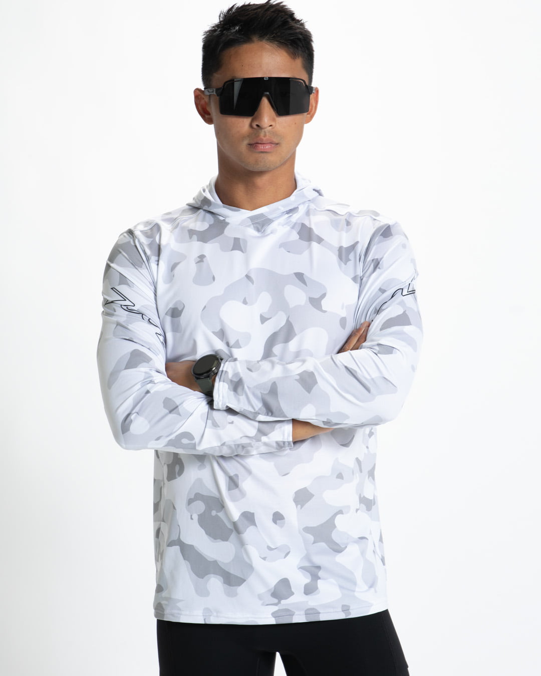 Zoot Sports RUN LONG SLEEVE TEES Men's Ltd Run Sun Stop Hoodie - Snow Camo