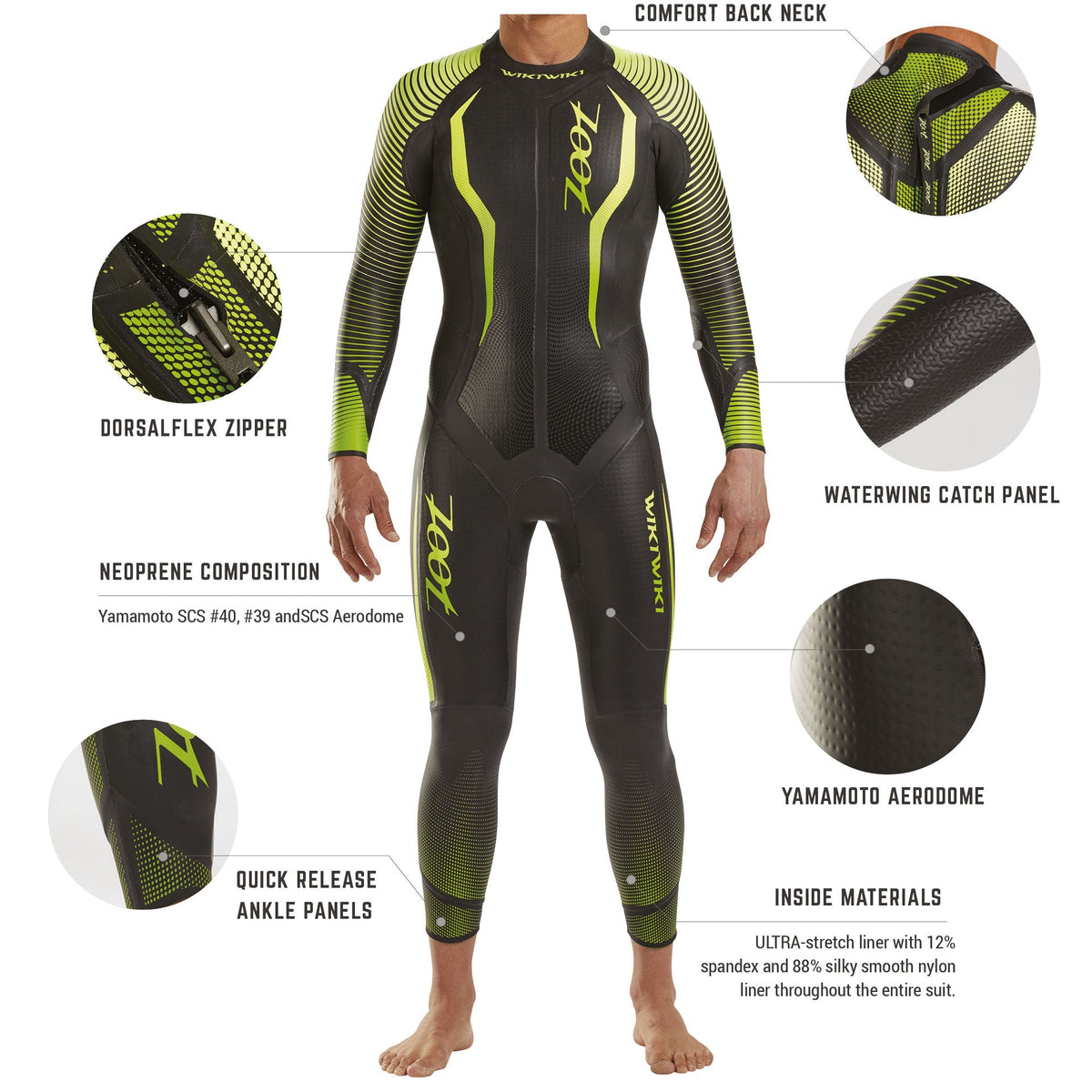 Zoot Men's Wikiwiki 2.0 Wetsuit in Yellow/Volt, image 4
