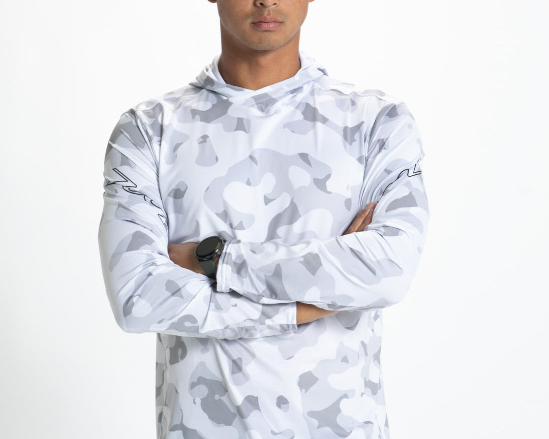 Zoot Sports RUN LONG SLEEVE TEES Men's Ltd Run Sun Stop Hoodie - Snow Camo
